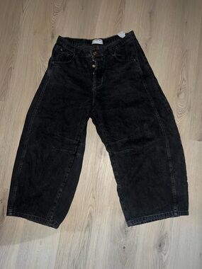 Free People Black Button Fly Jeans Women’s Size 32 Straight Leg Vintage Denim